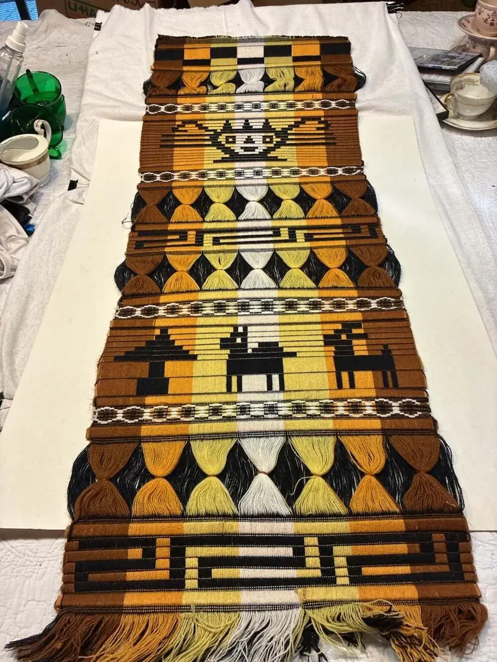 Vintage Hand Woven Wool Wall Hanging with Llama and Geometric Motifs